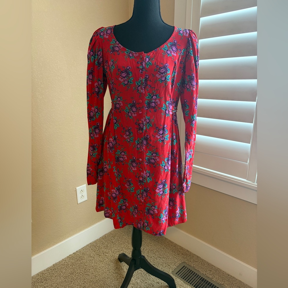 Betsey Johnson Mini Dress Size 8 100% Silk Whimsical Flirty Romantic Retro O5